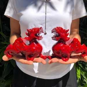 Pair of Red Jade Feng Shui Pi Yao/Pi Xiu statue for Wealth Good Luck Figurine,Collectible Qilin qi lin, Stone brave troops  Beast Wealth GH1