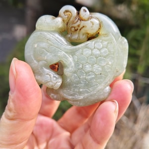 Green Jade Dragon-Turtle Pendant, Grade A Jadeite, Dragon-Turtle Amulet for Men, Chinese Dragon-Turtle Necklace,Dragon-Turtle Charm Talisman
