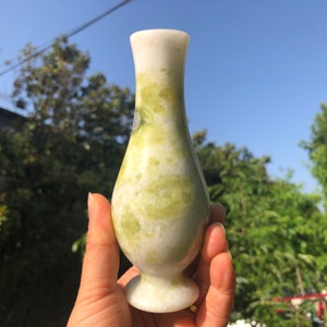 Get 2 pcs Jade  hand carved flower vase, Jadeite Soapstone Natural Green Jade Carving Bottle Vase Jar Jasper Quartz Jardiniere Flower Bottle