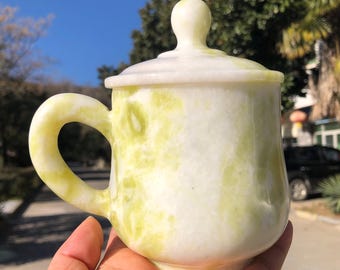 Chinese Exquisite Natural green jade tea cup, Hand Carved Crystal Mugs Juice Glass Crafts Jadeite coffee cup Crystal Water Energy Quartz