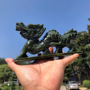 Zielony Jadeitowy Smok Rzeźba Kryształowa Loong Statua, Ozdoba Szczęścia Zodiak Stojący Smok Rzeźba, Bogactwo Feng Shui Dekorchp209