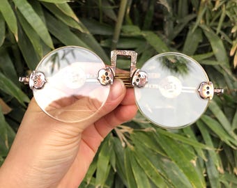 White Crystal Lens Old Copper Frames Dark Brown Eyeglasses 