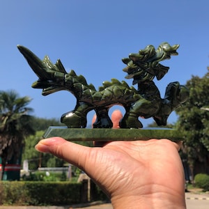 Zielony Jadeitowy Smok Rzeźba Kryształowa Loong Statua, Ozdoba Szczęścia Zodiak Stojący Smok Rzeźba, Bogactwo Feng Shui Dekorchp209