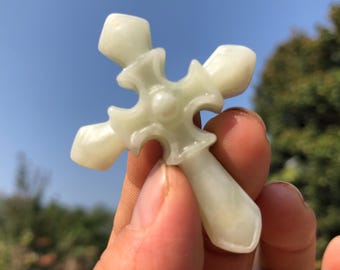 Jade Caved Cross Pendant Charms Fine Grand A jade Pendant, Blessing Magnet Glaze Cross Healing Crystal Energy Stone Protection Pendant hp141