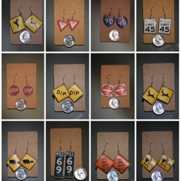 Up-cycled Denim Road Sign Earrings