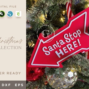 Santa Stop Here SVG, Santa Stop Here Sign SVG, Christmas Door Sign SVG, Decoração de Natal, Arquivo cortado a laser.