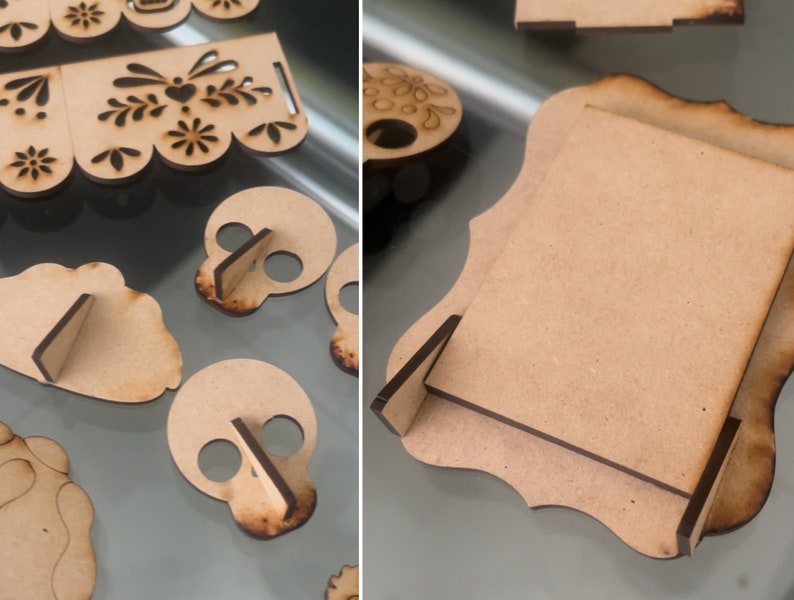 Peut inclure: Un ensemble de projets d'artisanat en bois non fini comprenant diverses formes, notamment des cr&acirc;nes, un cadre et une pi&egrave;ce d&eacute;corative &agrave; bord festonn&eacute;. Les pi&egrave;ces sont en bois brun clair et ont un aspect naturel et rustique.