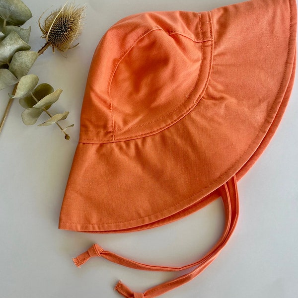 Baby & Toddler Wide Brim Sun Hat Cotton Linen Blend Toddler Sun Bonnet - Kids Bucket Hat Bright Coral Pink Orange