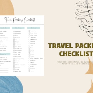 Packing list, travel packing checklist, packing checklist, travel planner, vacation checklist, organization, digital checklist
