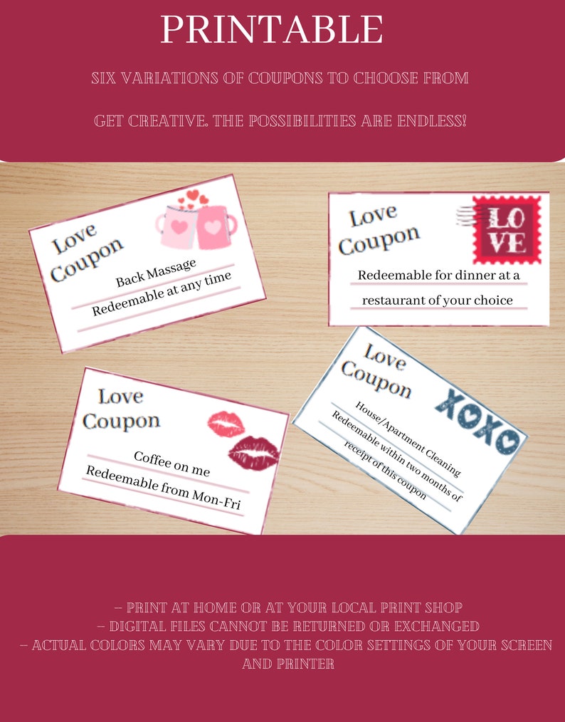 Printable Love Coupons Love Coupons I Owe You Printable Etsy