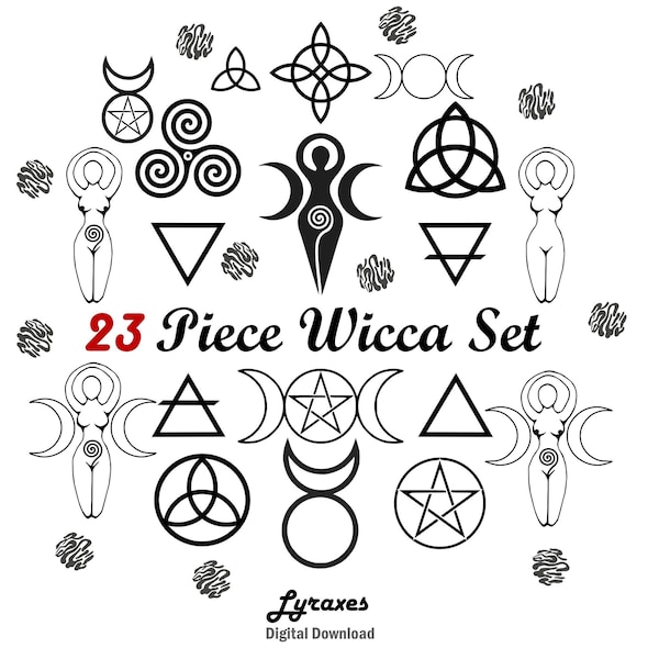 23 Piece Wiccan Witchcraft Symbols Set Vector Bundle \ Pagan png \ Witchcraft Magick \ Tattoo stencil \ Cricut \ Sublimation \ diy