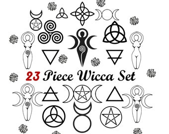 23 Piece Wiccan Witchcraft Symbols Set Vector Bundle \ Pagan png \ Witchcraft Magick \ Tattoo stencil \ Cricut \ Sublimation \ diy