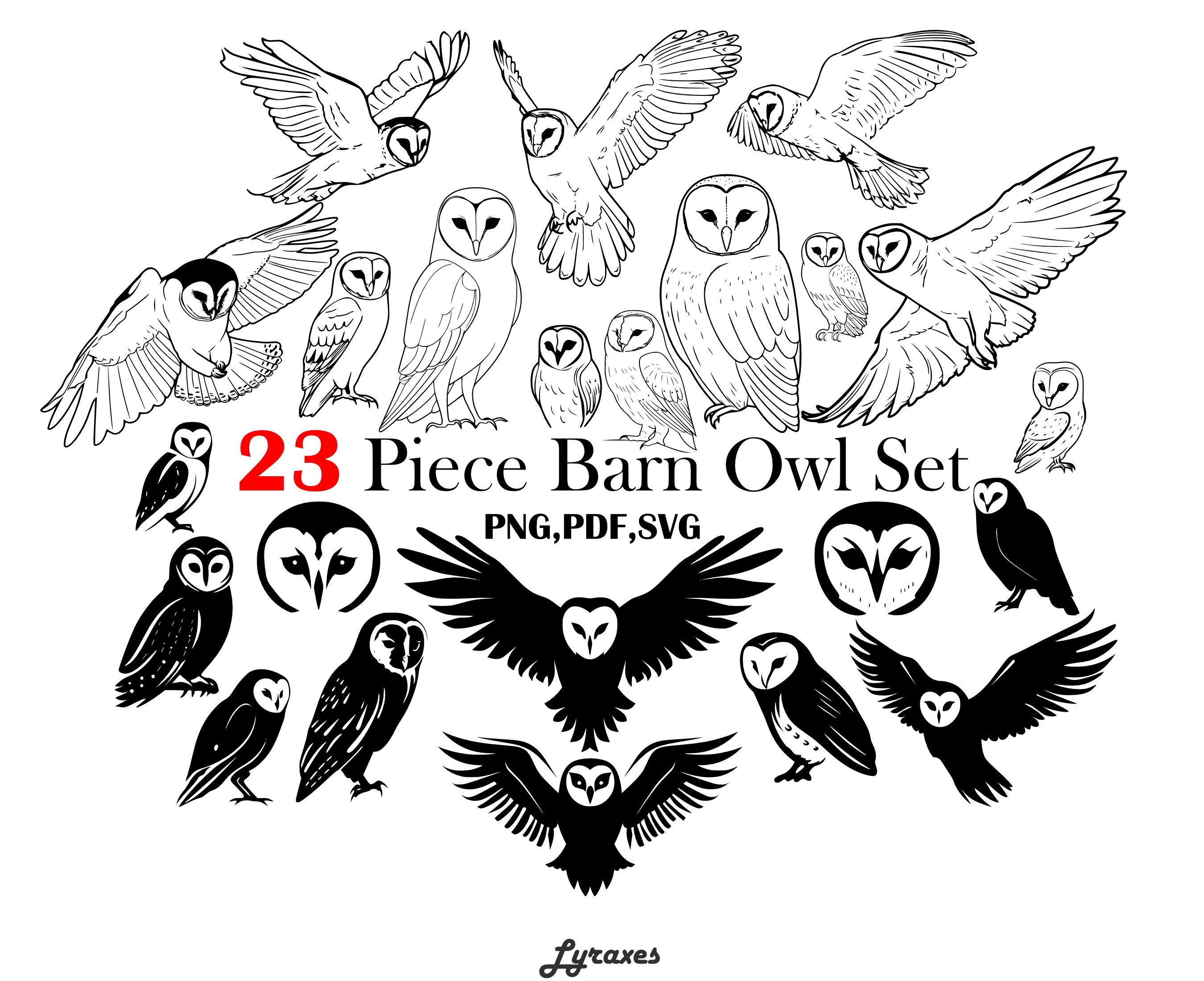 23 Piece BARN OWL Pack Vector Bundle Birds Png NATURE Tattoo Stencil ...