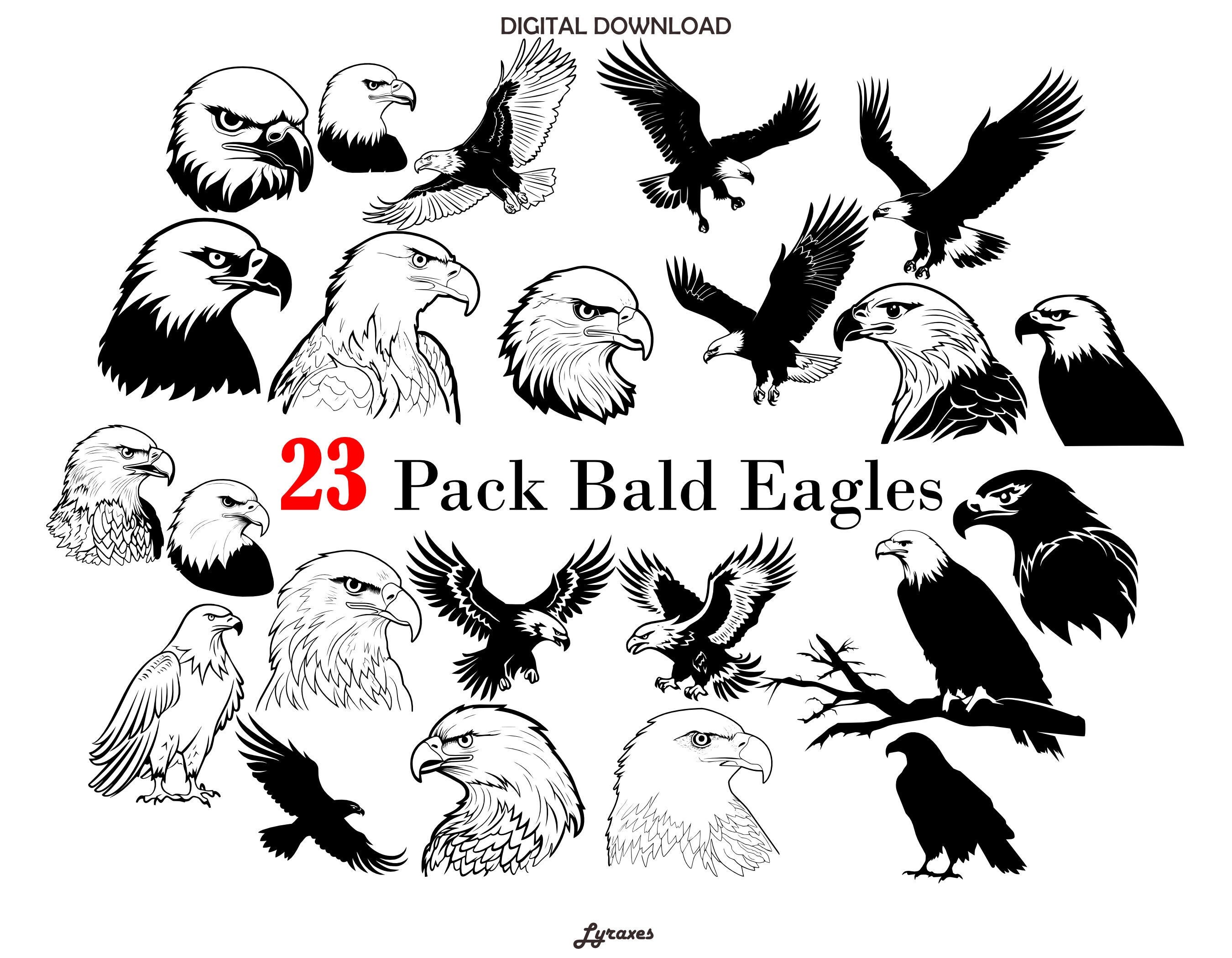 23 Piece BALD EAGLE Pack Vector Bundle Birds Png AMERICA Tattoo Stencil 23-piece-bald-eagle-pack-vector-bundle-birds-png-america-tattoo-stencil