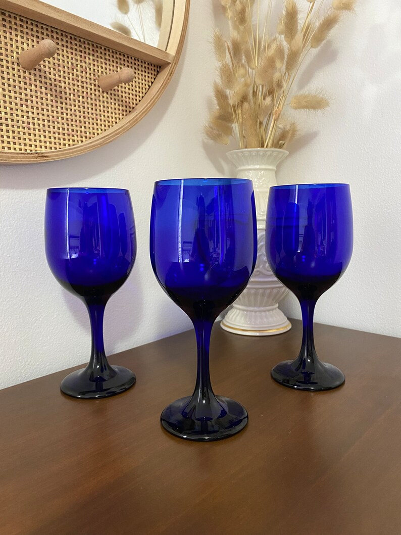 Vintage Libbey Cobalt Blue Wine Glasses Eclectic Retro Home - Etsy