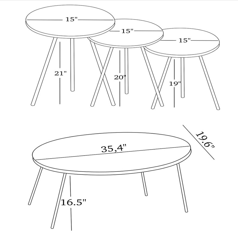 4 Piece Living Room Table Set 1 Coffee Table and 3 Nesting Tables, No