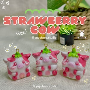 Strawberry Cow Cute Keychain | Polymer clay keychain | Desk friend