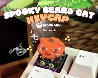 Spooky Bear & Cat Keycap: Handmade Halloween Polymer Clay Artisan Keycap
