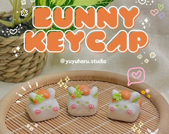 Kawaii Hase Keycap - Handgefertigte Polymer Clay Schlüsselkappe