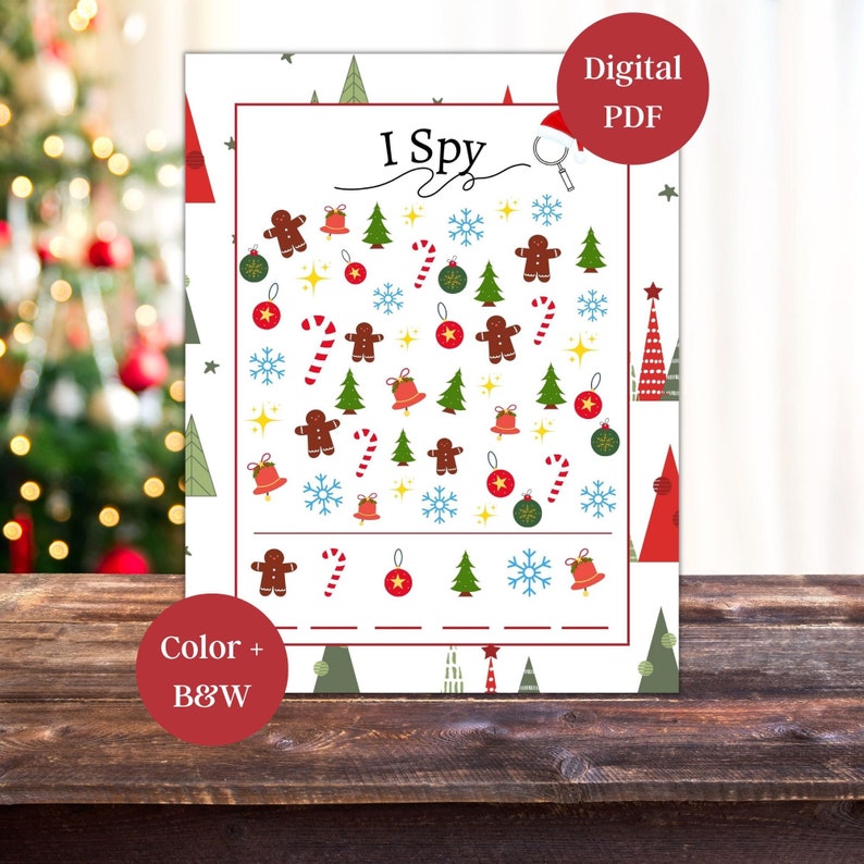 Christmas I Spy Activity: Kids Printable Game + Coloring Pages (digital ...