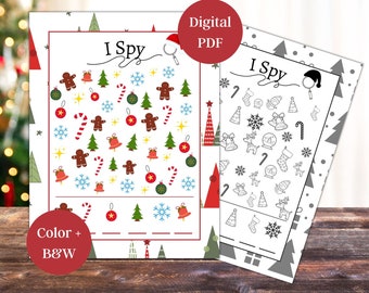 Christmas I Spy Activity: Kids Printable Game + Coloring Pages (Digital Download)