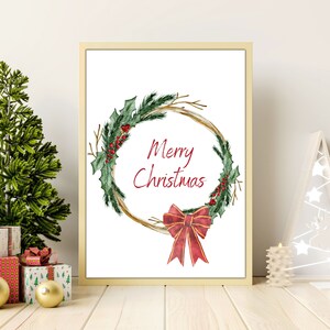 Merry Christmas Print| Christmas Wreath Art | Wreath Printable | XMAS Print | Christmas Print | Printable Wall Art | *Digital Download*