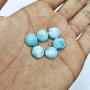 7x7mm Natural Larimar Cabochon, CALIBRATED Larimar Loose Stone, Round Larimar Gemstone, Semi Precious Stone Black & Brown Spots At Back Side
