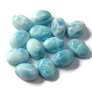 Natural Larimar Cabochon,10x14mm Oval Cab, Semi Precious Loose Gemstone, CALIBRATED Cabochons Black & Brown Spots At Back Side
