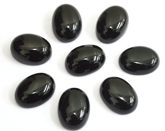 Naturlig svart onyx-cabochon, 10 x 14 mm oval kabochon, lös halvädelsten, kalibrerade cabochoner.