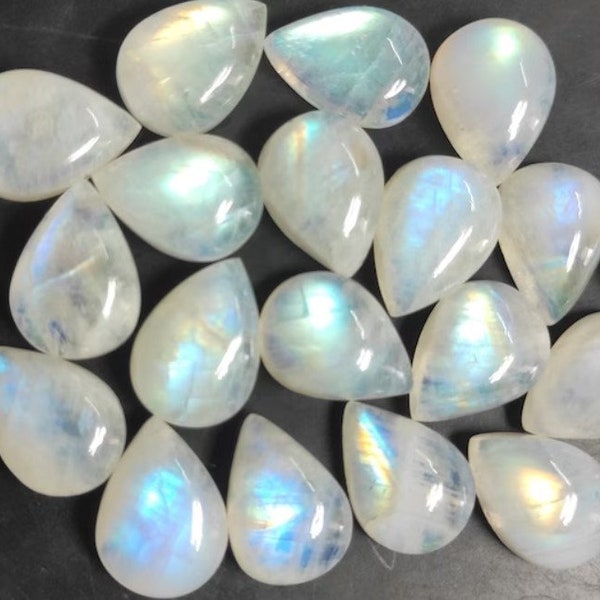 10x14mm Natural Rainbow Moonstone Cabochon, CALIBRATED Moonstone Pear Cab, Semi Precious Loose Gemstone, Good Quality Cabochons.