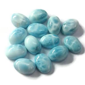 Natural Larimar Cabochon,10x12mm Oval Cab, Semi Precious Loose Gemstone, CALIBRATED Cabochons Black & Brown Spots At Back Side