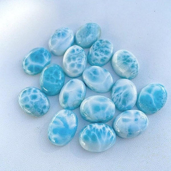 Natural Larimar Cabochon,10x14mm Oval Cab, Semi Precious Loose Gemstone, CALIBRATED Cabochons Black & Brown Spots At Back Side