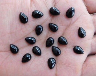 Naturlig svart onyx-cabochon, 10 x 14 mm päroncabochon, lös halvädelsten, kalibrerade cabochoner.