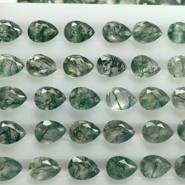 6x9mm Natural Green Moss Agate Faceted Gemstone ,CALIBRATED Moss Agate Pear Cut, Semi Precious Loose Gemstone, faceted Cut Gemstone.