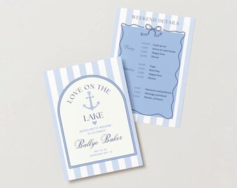 Invitation et itinéraire pour enterrement de vie de jeune fille de <br> Profitez-en ! Modèle de toile modifiable | EVJF le week-end du lac | Bachelorette imprimable