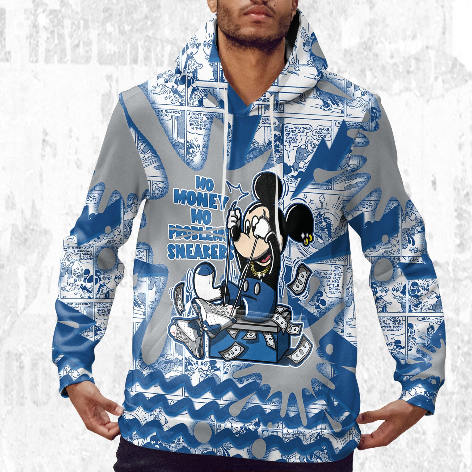 Mo Money Mickey 3D Comic, Jordan 13 Retro French Blue Hoodie sold by