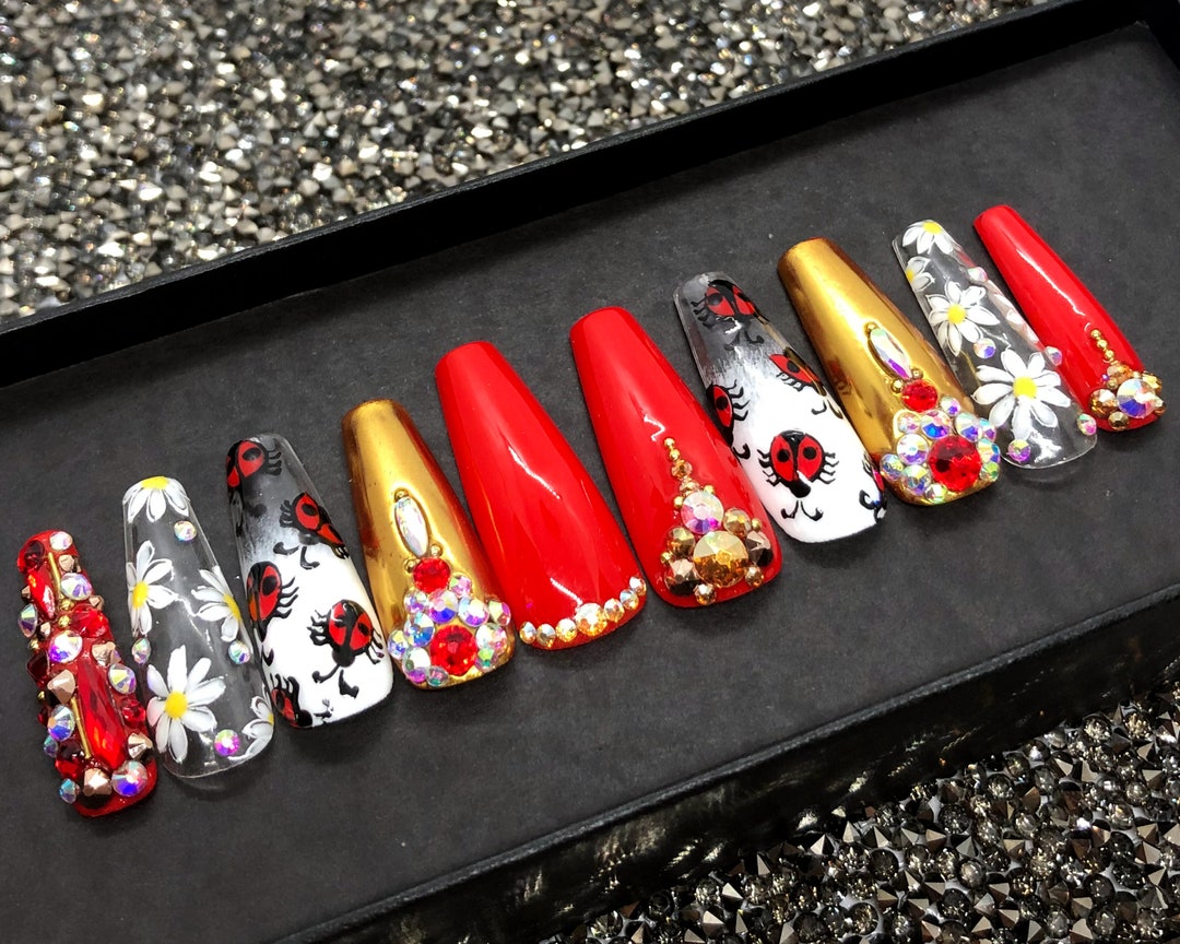 Canival Inspired Press on Nails, Coffin Nails Luxury, Trendy Nails ...