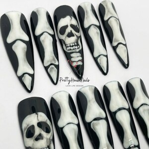Halloween nails, nail art, nails, press on nails, nail stickers, nail decals, nail wraps, Halloween, nail polish strips, Halloween stickers, spooky, fake nails, scream nails, ghost nails, hand-painted, spooky nails, black nails