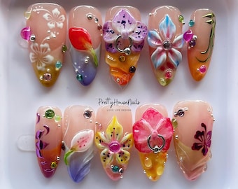 ハンドメイド プレスオンネイル カラフル すぐに発送可能 | オンブレ プレスオンネイル | カラフル プレスオン