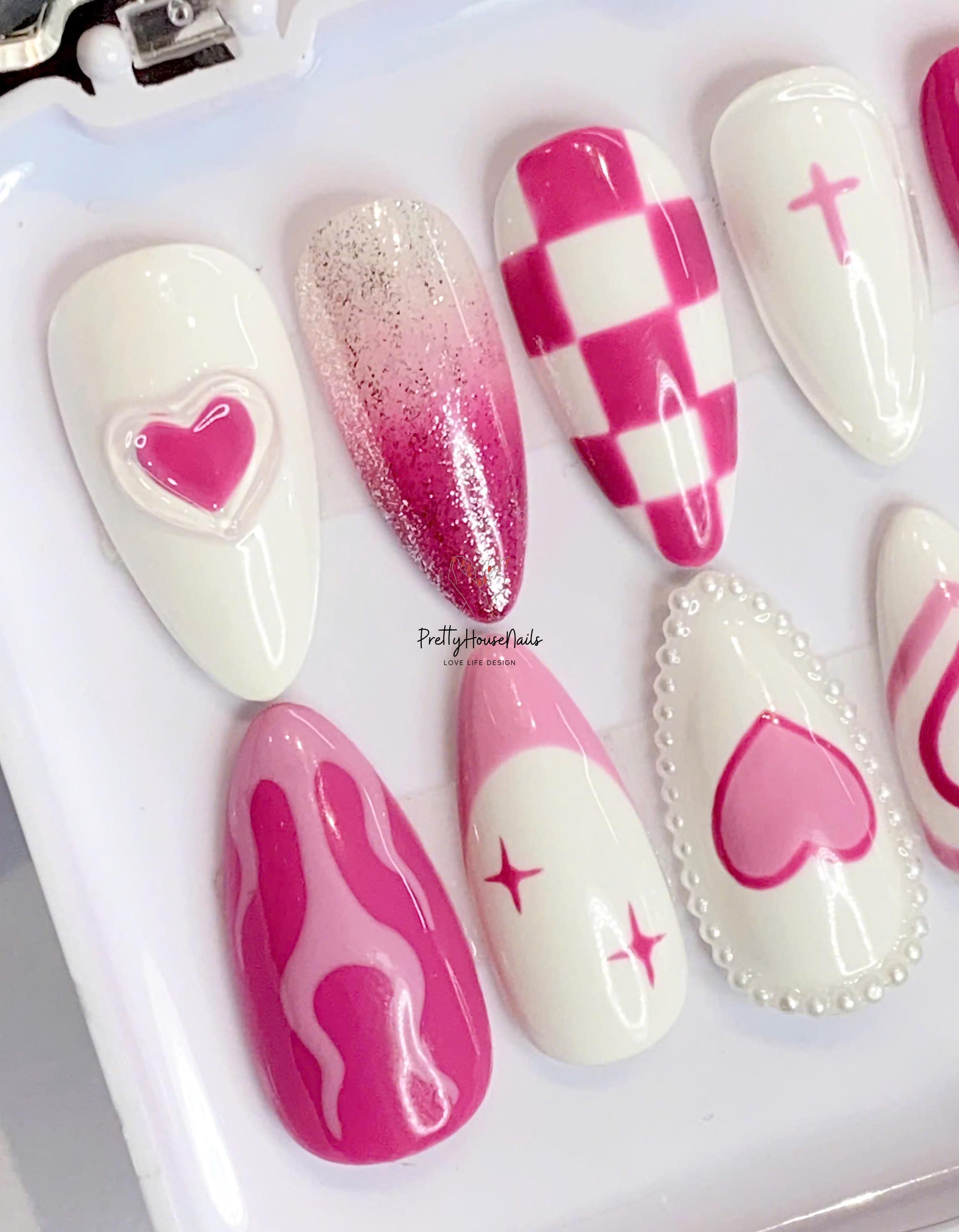 nail  My Heart Press on Nails, Crystal Valentine Nails Set