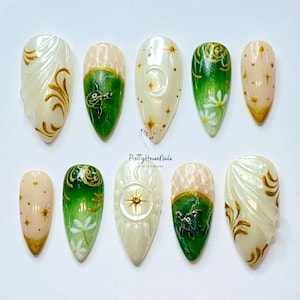 Custom Poolside Baby Turtle Press On Nails, Fresh Nature Nail Art, Floral 3D Fake Nails, Luxury Nail Set for Vacation, Party, Gift for Her.