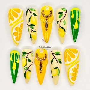 Fresh Lemon Tree Press On Nails | Nail Set For Summer | New Color Fake Nails | Fruit Lover Nail Art | Look Fresh False Nails, Gift For Her.