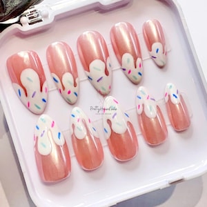 Custom 3D Pink Hand-painted Nail, Custom Press On Nails, Handmade Press on Nail, Fake Acrylic Nails, Gel Nails, Press on Nails, Cute Nails.