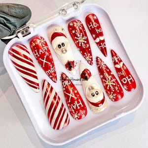 Happy Xmas Press On Nails, Christmas Snowman Nails Art, White Snowflake The Grinch Hand-painted, Look Fresh False Nails for Holiday, Gifts.