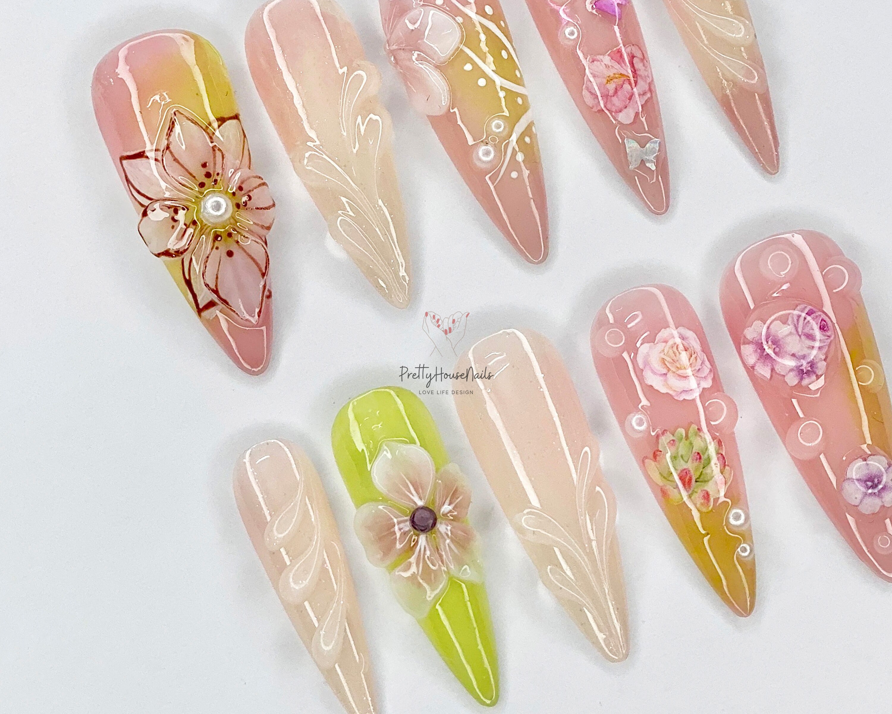 Fairy Tale Rose, Green Garden Press on Nails Stiletto, Romantic Nail Art in  Fake Nails, Flower Nails Set, Soft Flower Petals Kiss Your Nails - Etsy  Israel, image size:3000x2400