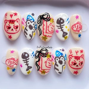 Süße 3D Cartoon Press-On Nägel, Handgefertigte Kawaii Nägel mit Spaß 3D Designs, Cartoon Design Nailart, Fake Nagel für Geburtstag, Fantasy Nägel