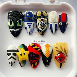 Cartoon & Movie Inspired Press On Nails, Limited Edition Jurassic Park Nails, Custom Cosplay Nails, Unique Hand Painted Fake Nail Set Gift.