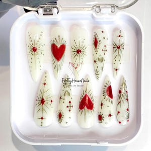 Romantic Lover Press on Nails, 3D Heart Hand-painted Nail, Custom Press On Nail, Valentine Nails, Handmade Press On Nails, Fake Acrylic Nail