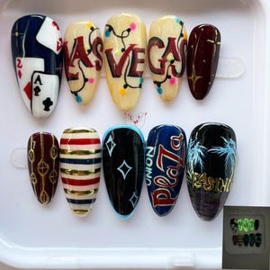 Las Vegas Glow in the Dark Press On Nails, Casino Nails, Poker Nails, Custom Nail Art for Party/Prom, Holiday, Birthday Nails , Unique Nails