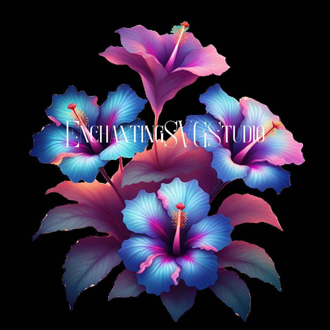 Neon Hibiscus SVG Pack - Vibrant Tropical Flower Clip Art - Digital ...